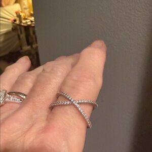 Sterling Silver X ring with Cz stones covering top sixe
